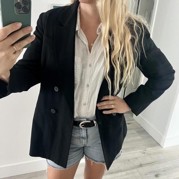 Vintage 90’s Double Breasted Black Oversized Blazer L - Picture 1 of 6